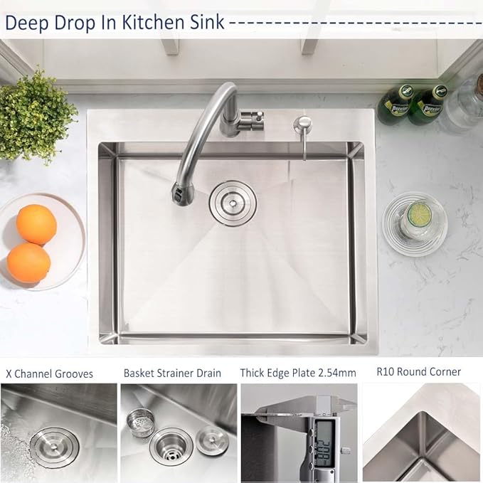 25 Inch Stainless Steel Utility Sink Drop In-Hovheir 25x20 Laundry Sink 16 Gauge Stainless Steel Single Bowl Drop In Laundry Room Sinks Outdoor Sinks with Bottom Grid