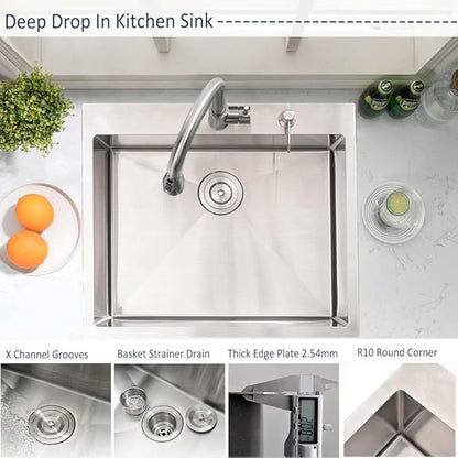 25 Inch Stainless Steel Utility Sink Drop In-Hovheir 25x20 Laundry Sink 16 Gauge Stainless Steel Single Bowl Drop In Laundry Room Sinks Outdoor Sinks with Bottom Grid