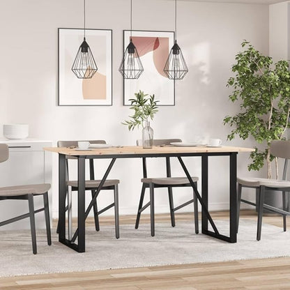 Natural Wood Dining Table, Rustic Solid Pine Wood Kitchen Table, 6-Seater Dinner Table, 55.1" Rectangular Design with Metal Legs for Dining Room