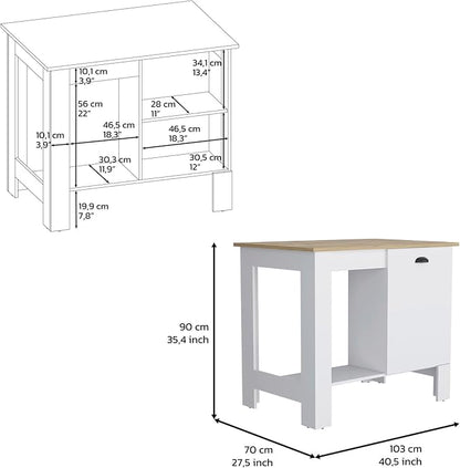 Kitchen Island 35" H with 1 Door Storage Cabinet 2 Internal Shelves and 1 Open Shelf Multi-Use Kitchen Table for Storage Practical