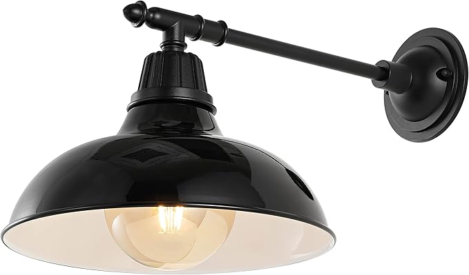 JONATHAN Y 12.25" Black 1-Light Industrial Farmhouse Outdoor Sconce, Iron Wall Light with LED Bulb, Metal Bowl Shade, Vintage Porch Lamp for Entryway Patio Kitchen (JYL7615B)