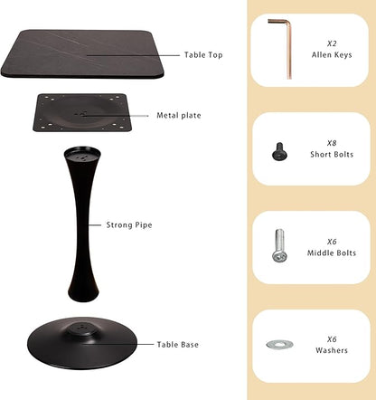 Square Modern Dinning Table 30 inches for 2-4 Bistro Tulip Table with Faux Marble top,Easy Assemble,no Wobble,Stable Sturdy Metal Frame Diameter 30in*H28.74in (Black, 30in)