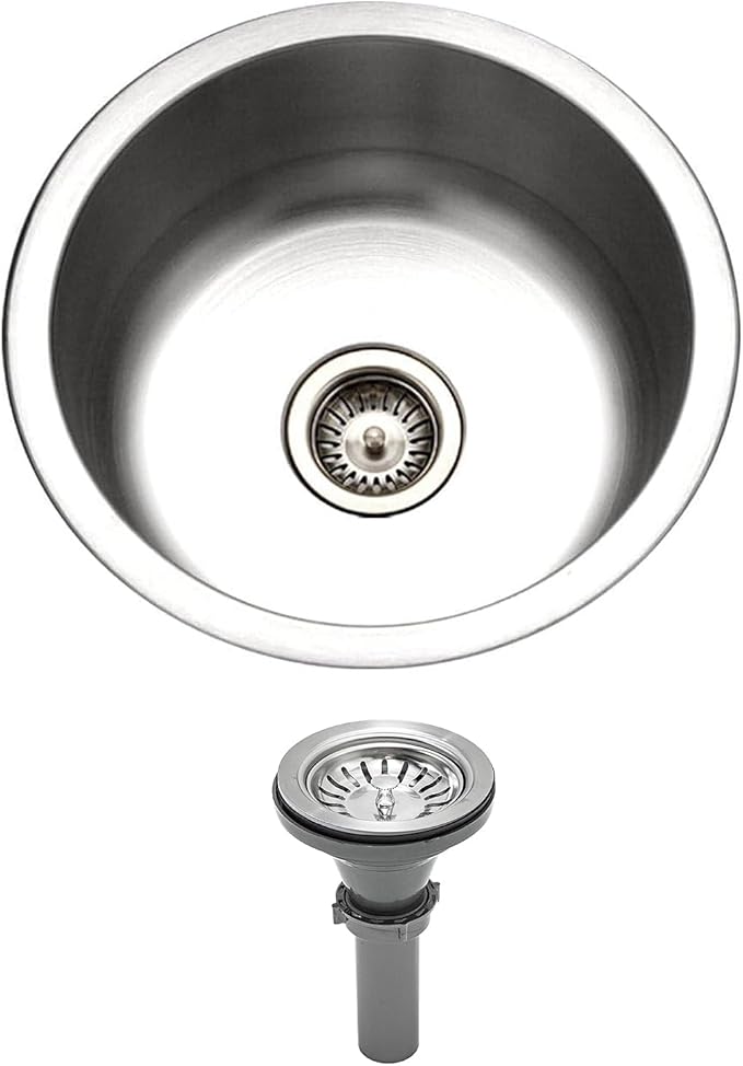 13 inch Stainless Steel Undermount Mini Single Round Bowl Kitchen Bar Sink with Drainer