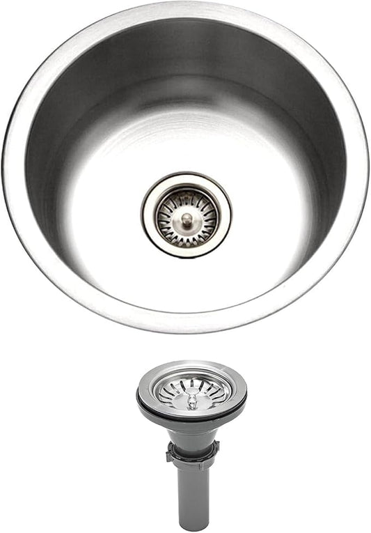 13 inch Stainless Steel Undermount Mini Single Round Bowl Kitchen Bar Sink with Drainer