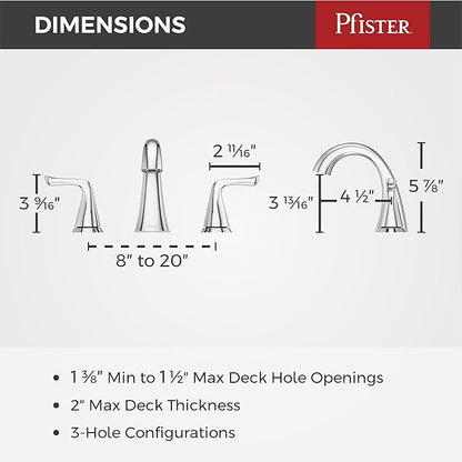 Pfister Willa Bathroom Sink Faucet 8 in Widespread 3 Hole 2 Handle Vanity Faucet NSF Certified Polished Chrome Finish with Push & Seal Drain and TiteSeal Technology LF049MALCC