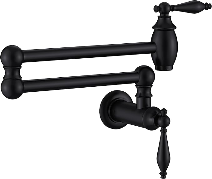 CENOSA Pot Filler Faucet Matte Black Commercial Wall Mount Stove Faucet Lead-Free Foding Wall Mount Kitchen Sink Pot Filler Facuet