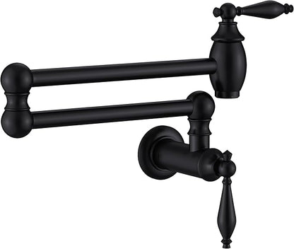 CENOSA Pot Filler Faucet Matte Black Commercial Wall Mount Stove Faucet Lead-Free Foding Wall Mount Kitchen Sink Pot Filler Facuet