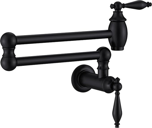 CENOSA Pot Filler Faucet Matte Black Commercial Wall Mount Stove Faucet Lead-Free Foding Wall Mount Kitchen Sink Pot Filler Facuet
