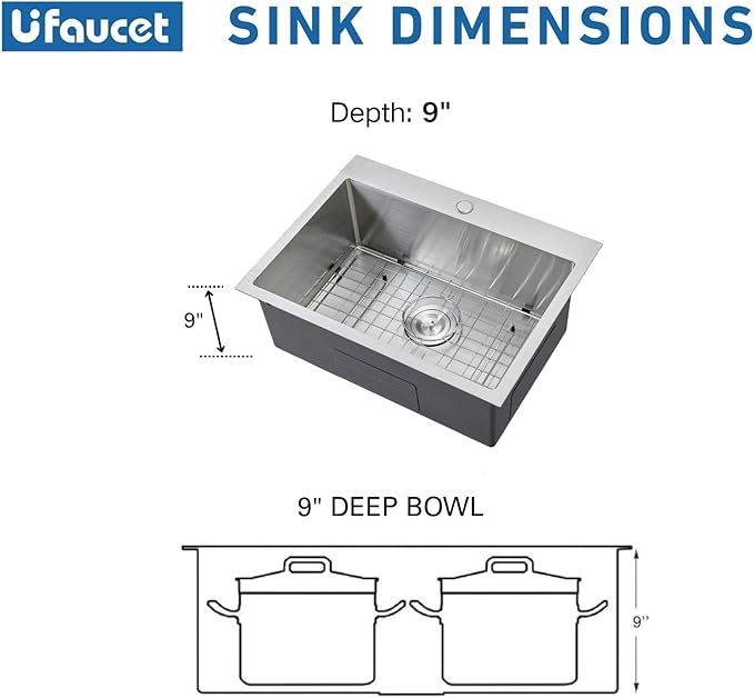 20 Inch Drop In Kitchen Sink, 20 x 16 Stainless Steel Single Bowl Top Mount Drop In Bar Wet Prep RV Outdoor Kitchen Sink, 16 Gauge Brushed Nickel