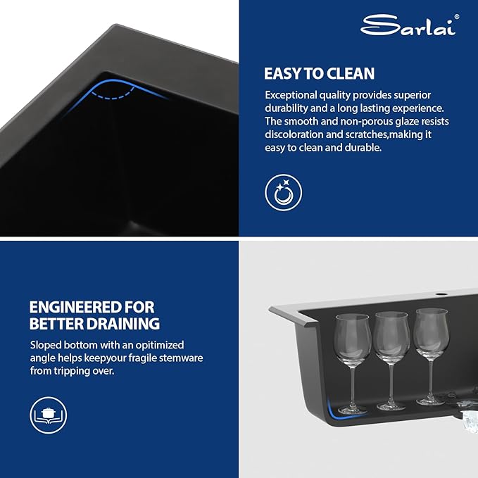Sarlai 33 Granite Composite Kitchen Sink - 33"×22" Granite Kitchen Sink Drop In Topmount Matte Black Quartz Classic Above Counter Single Bowl Basin
