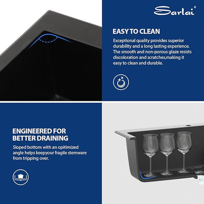 Sarlai 33 Granite Composite Kitchen Sink - 33"×22" Granite Kitchen Sink Drop In Topmount Matte Black Quartz Classic Above Counter Single Bowl Basin