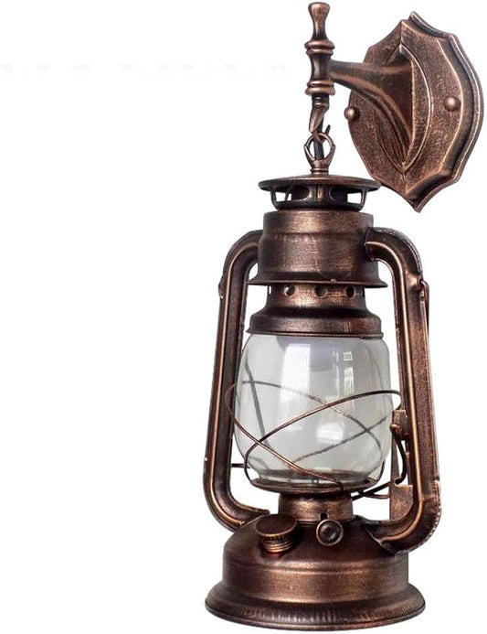 Rustic Wall Lamp, Lantern Shaped Wall Light with Plastic Cover Retro Red Bronze Color Industrial Wall Sconce 220V 3W Light Fixtures for Porch Foyer Hallway Bar