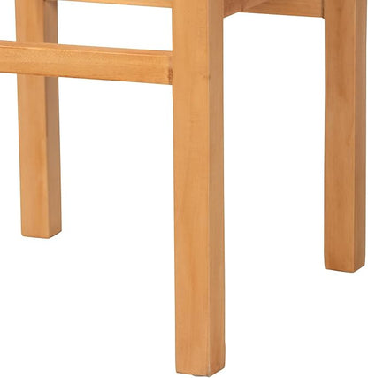 Bali & pari Pava Woven Seagrass Bar Stool - Solid Mahogany Wood Stool with Textured Back, Coastal Boho Seating for Kitchen or Lounge, Bar Height
