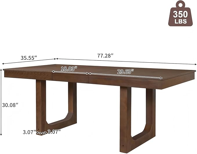 60"-78" Extendable Dining Table – Farmhouse Wooden Kitchen Table with Removable Leaf, Large Expanding Table for 4–8, Rustic Walnut Finish