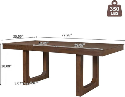 60"-78" Extendable Dining Table – Farmhouse Wooden Kitchen Table with Removable Leaf, Large Expanding Table for 4–8, Rustic Walnut Finish