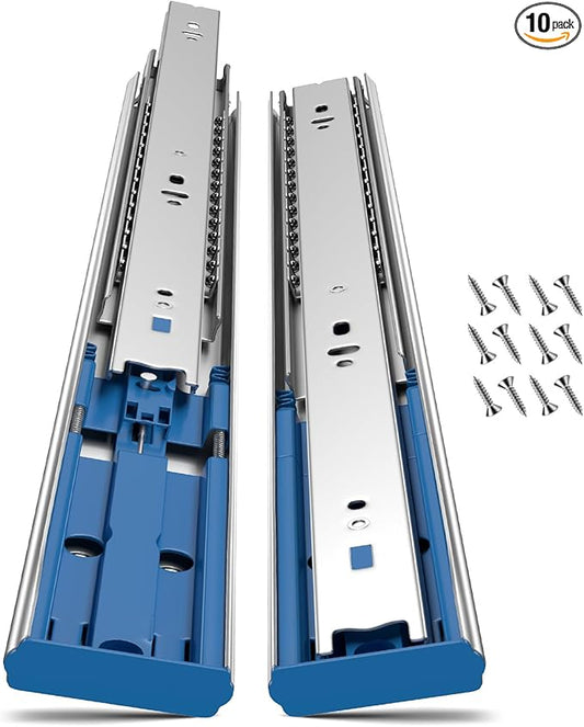 Soft Close Ball Bearing Drawer Slides 24 Inch, 10 Pairs 3-Section Full Extension Drawer Glides Heavy Duty Steel Side Mount Rails for Kitchen Cabinet，Tool Chest，Office Furniture，100 LBS