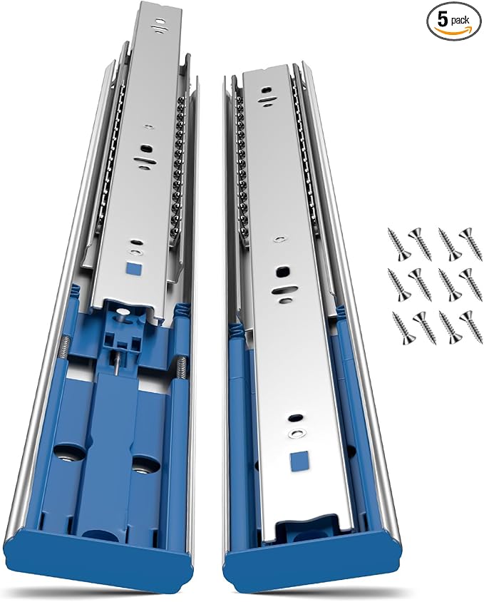 Soft Close Ball Bearing Drawer Slides 14 Inch, 5 Pairs 3-Section Full Extension Drawer Glides Heavy Duty Steel Side Mount Rails for Kitchen Cabinet，Tool Chest，Office Furniture，100 LBS