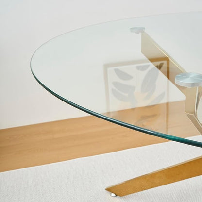 Round Glass Dining Table,Glass Dining Room Table with Metal Legs, Modern Round Kitchen Table for Home, Kitchen, Dining Room
