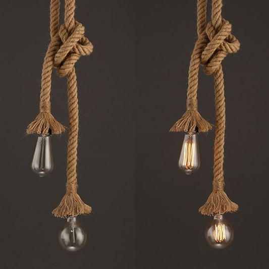 Mengjay Trade E27 Hemp Rope Double Head Vintage Hanging Pendant Ceiling Light Lamp Industrial Retro Country Style Dining Hall Restaurant Bar Cafe Lighting AC 220V (1.5m (75 cm+75 cm))