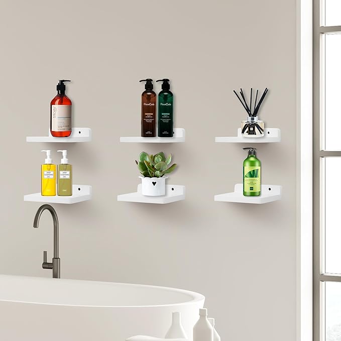 Small Floating Shelf, 5x6 Inch Display Ledges for Wall,Mini Shelves,Rustic Wood Shelf for Bedroom Living Room Bathroom Kitchen (3, White)