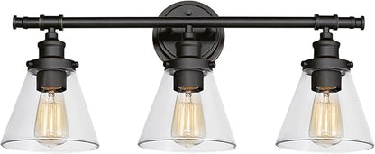 GLOBE Electric 51411 Parker 3-Light Bathroom Light Fixtures, Oil Rubbed Bronze Bathroom Vanity Light, Farmhouse Bathroom Lights Over Mirror with Clear Glass Shades, Bulb Not Included