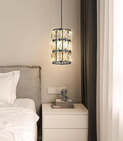 1-Lights Modern Crystal Pendant Lights for Kitchen Island LED Dimmable Glam Pendant Lighting Chandelier for Dining Room Hallway Corner Lamp Black