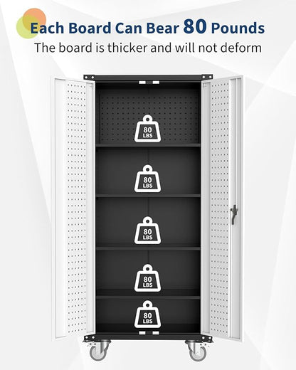 IDEALHOUSE Rolling Tool Cabinet with Lock, 72" Heavy Duty Steel Garage Storage, 4 Adjustable Shelves, Pegboard, Mobile Organizer for Tools, Workshop, Home, Industrial Steel Storage Cabinet On Wheels