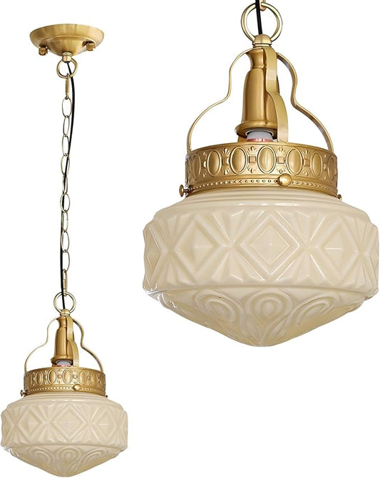 KCO Lighting Yellow Glass Pendant Light Fixture Vintage Brass Pendant Lights Kitchen Island Modern Gold Pendant Lighting Mid Century Globe Hanging Light with Chain