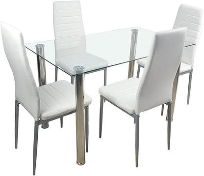 FCH Tempered Glass Dining Table for 4, Small Rectangular Kitchen Table, Modern Furniture,for Apartment & Small Places & Home & Dining Kitchen, 43", Sturdy Clear Glass