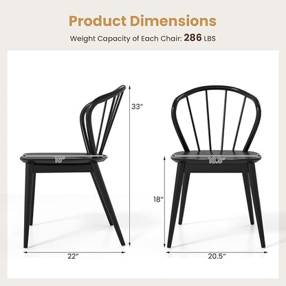 Giantex Wooden Dining Chairs Set of 4, Black Windsor Kitchen Chair w/High Spindle Back & Rubber Wood Legs, Wide Seat & Curved Backrest, Farmhouse Side Chairs, Armless Accent Chair for Home Restaurant