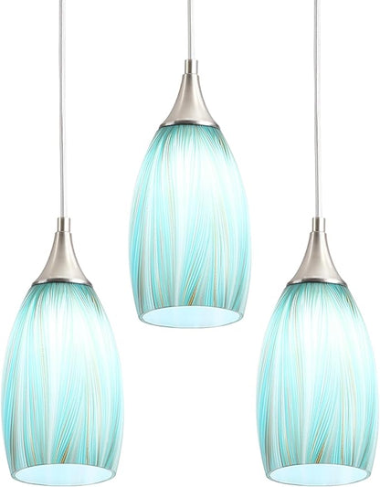 GLADFRESIT Sky Blue Serenity Pendant Light for Kitchen Islands – Artisanal Elegance with Adjustable Nylon Core and Ceramic Holder, 1 Pack for Dining Room, Entryway (Bulb Excluded)