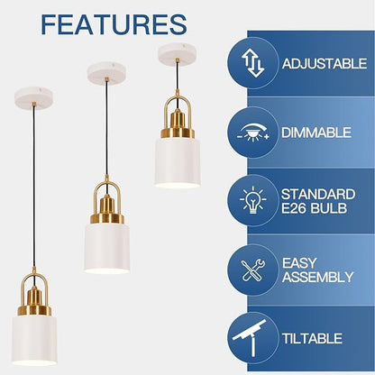 5.11-inch Diameter, Modern White Cylindrical Pendant Light, Suitable for Kitchen Island, Sink, Dining Room, Bedroom, Corridor, bar Counter in a Country-Nordic Style