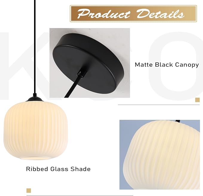 KCO Lighting Milk Glass Globe Pendant Light Kitchen Island Mid Century Black Pendant Light Modern Farmhouse Hanging Pendant Lighting Large Industrial Round Hanging Light (2 Pack)