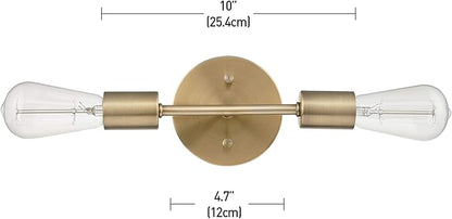 Globe Electric 2-Light Vanity Light, Matte Brass, Open Socket, Horizontal Vertical Mount, Glam Bathroom Lighting, 51736