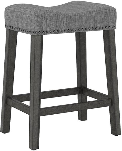 Roundhill Furniture Coco Upholstered Backless Saddle Seat Counter Stools 25.5" Height, Set of 2, Gray