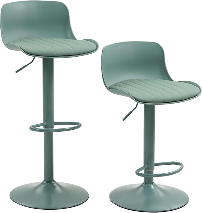 Bar Stools Set of 2 with Backrest, Adjustable Height Upholstered Barstools, Swivel Leather Island Chairs, Modern Armless Stools for Bar, Kitchen Island, Dining Room (Mint Green)