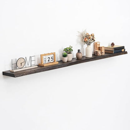 Acovy Extra Deep 72" Long Live Edge Rustic Floating Shelves for Wall, Solid Wood Wall Shelves with Invisible Bracket Mount for Living Room Bathroom Bedroom Kitchen, Set of 1, Natural