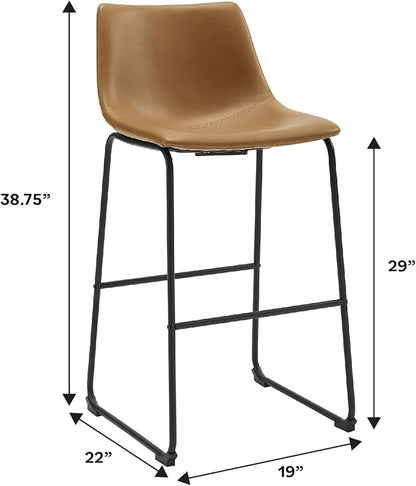 Walker Edison Douglas Urban Industrial Faux Leather Armless Lounge Kitchen Bar Chairs, Set of 2, Whiskey Brown