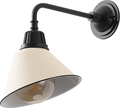 JONATHAN Y 9.63" Matte Almond/Black 1-Light Farmhouse Outdoor Sconce, Industrial LED Wall Light, Gooseneck Arm Barn Lamp with Metal Bell Shade for Porch, Patio, Kitchen, LED Bulb Included (JYL7612J)