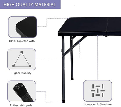Lakhow 34" Square Folding Table, Plastic Commercial Folding Card Table with Collapsible Legs for Kitchen or Outdoor Party Wedding Event Indoor Outdoor Use, Black