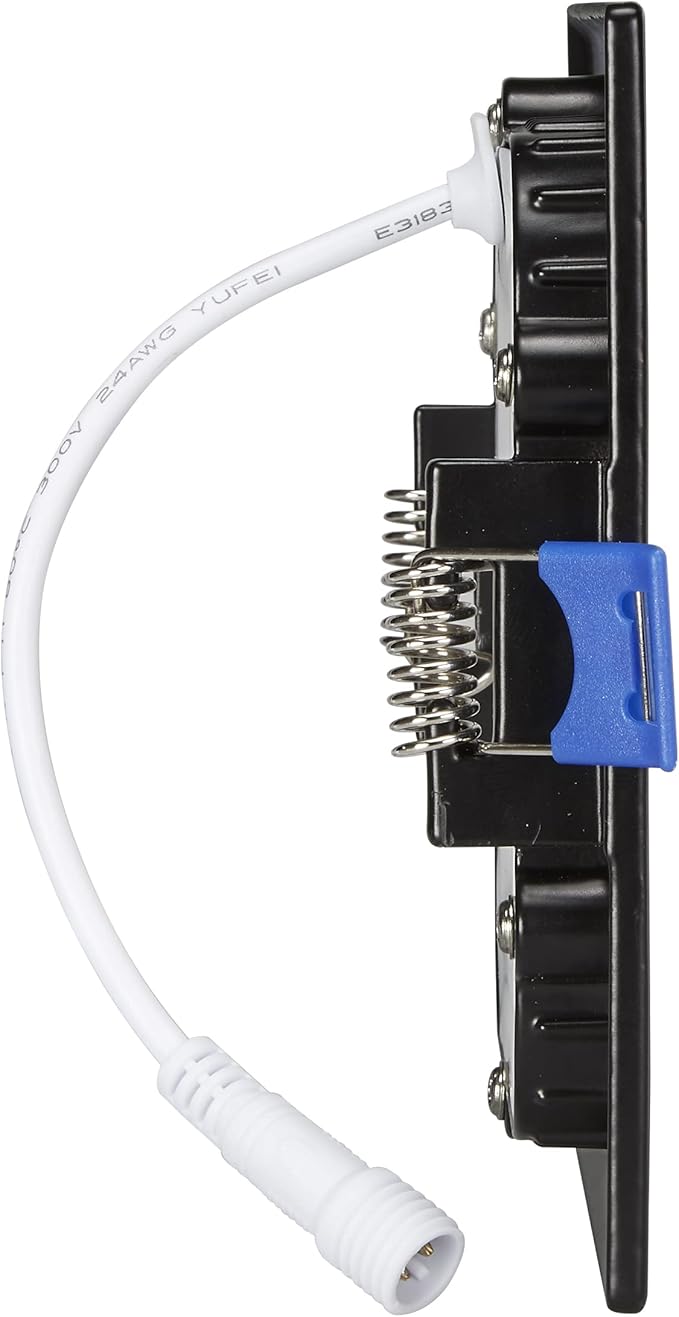 Maxxima 4 in. Square Ultra Thin Recessed LED Downlight - 5 CCT Color Selectable 2700K/3000K/3500K/4000K/5000K, 700 Lumens, Slim Black Trim, Dimmable Ceiling Fixture, Canless IC Rated, J-Box Included