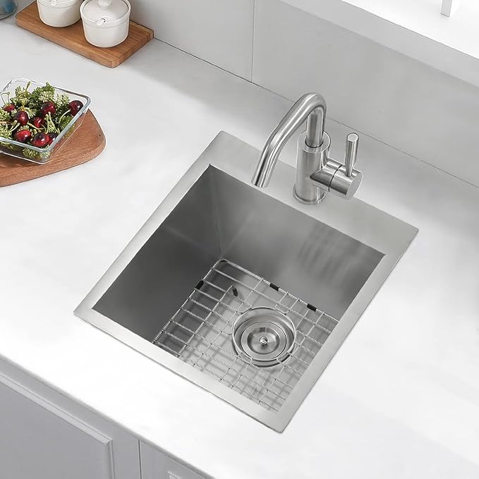 18 Inch Drop In Stainless Steel Kitchen Bar Sink, Luckyhorse 18” x 18” x 10” 18 Gauge Stainless Steel Small Kitchen Outdoor Sink LH020LX