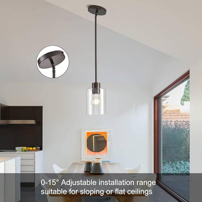 Oil Rubbed Bronze Pendant Lights Kitchen Island - Clear Glass Pendant Light Fixture Multiple Stems Rods 3 Units 12 Inch 3 Units 4 Inch (2 Pack Oil Rubbed Bronze Downrod)