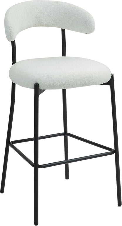 26'' Counter Height bar stools Fabric Cover Kitchen Island Counter bar Stool with Black Powder Coating Base and footrest(Snow)