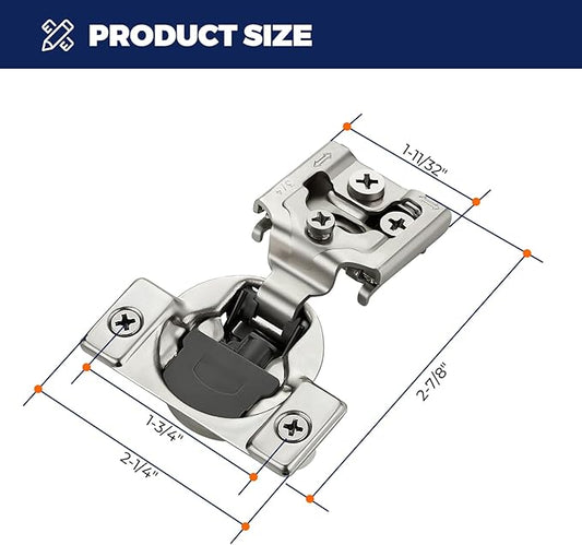JOYDECOR 2 Packs (1 Pair) 3/4 Inch Overlay Soft Close Hinges Satin Nickel Concealed Hidden Cabinet Hinges Stainless Steel for Face Frame Kitchen Cabinet Doors - 105 Degree
