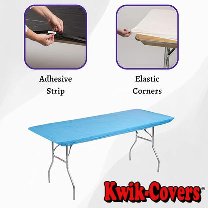 Kwik-Covers 6' Rectangle Plastic Table Covers 30" x 72", Bundle of 5 (Light Blue)