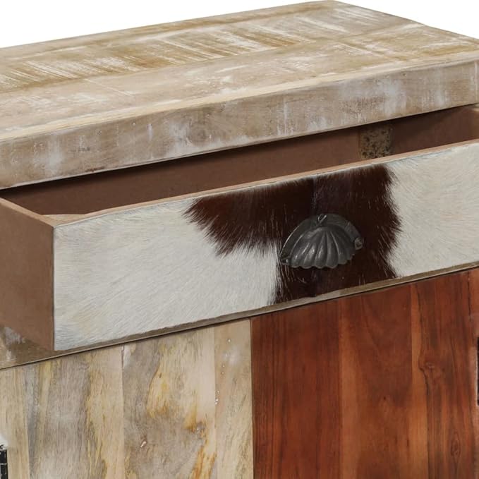 Solid Mango Wood Sideboard, Rustic Buffet Cabinet with Drawers, 23.6x11.8x29.5 Inch, Polished Finish, Living Room Storage Furniture Kitchen Furnitur
