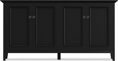 SIMPLIHOME Amherst Storage Cabinet - 66 inch Wide Solid Wood 4-Shelf Sideboard Cabinet in Black, Transitional Buffet for Living Room or Dining Room with 4 Doors and Adjustable Shelves