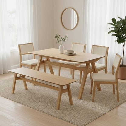 LukeAlon Solid Wood Dining Table 4-6-Seater 59" Large Farmhouse Kitchen Table, Heavy Duty Rustic Style, Natural Wood Dining Room Table for Home, Easy Assembly, Log