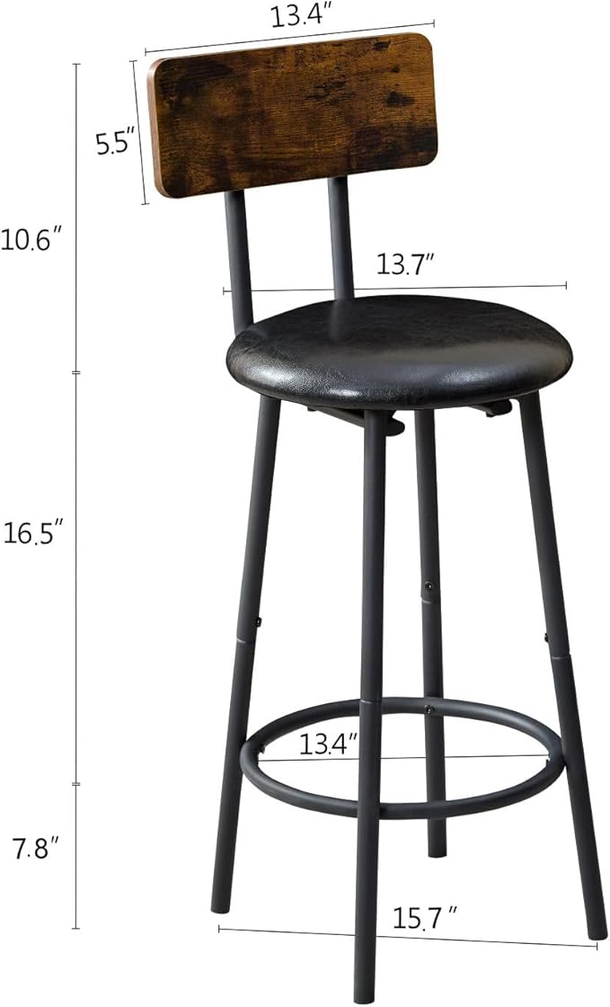 VIRITURE 5 Piece High Top Table Set Kitchen Bar Table and Bar stools Set for 4, Island Dining Table and Tall barstools,Counter Height Pub Small Table Set, Industrial, Rustic Brown (5PCS)